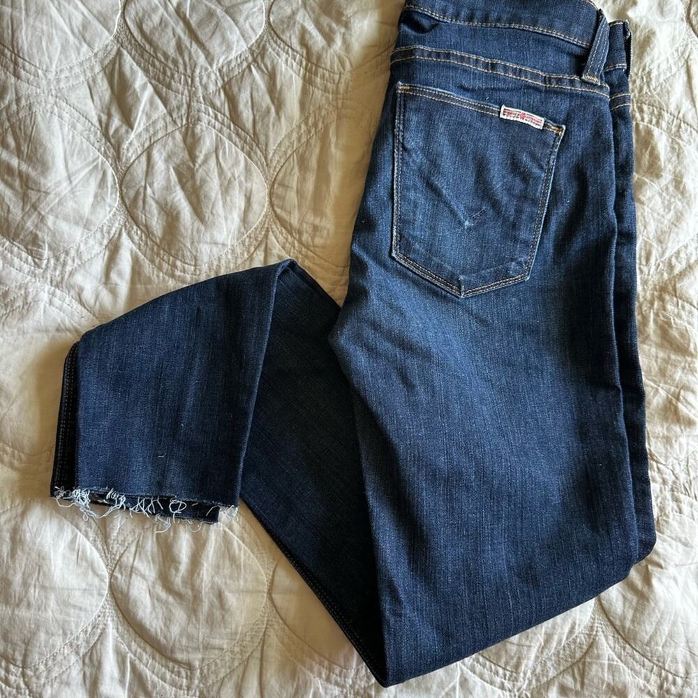 HUDSON Nico Super Skinny MidRise Dark Wash Jeans With Raw Hem